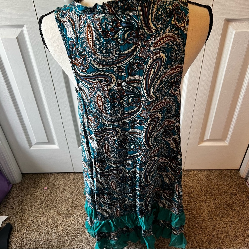 Papillon Teal and Brown Paisley Dress Size Medium - Picture 6 of 14